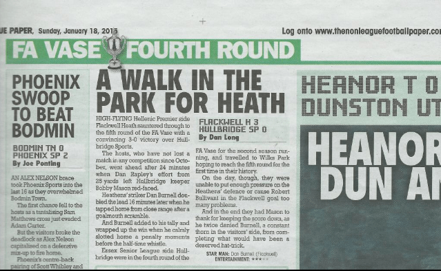 FA Vase - Flackwell Heath vs Hullbridge Sports - Published Sunday 18th January 2015