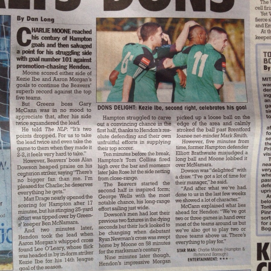 Ryman Premier Star Match - Hampton & Richmond vs Hendon - Published Sunday 8th March 2015